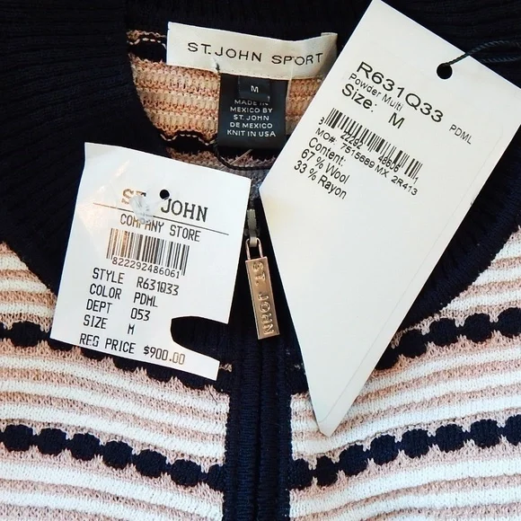 St. John Sport Knit Cardigan Jacket Striped Zip Front $900 New NWT Size M - Picture 5 of 5